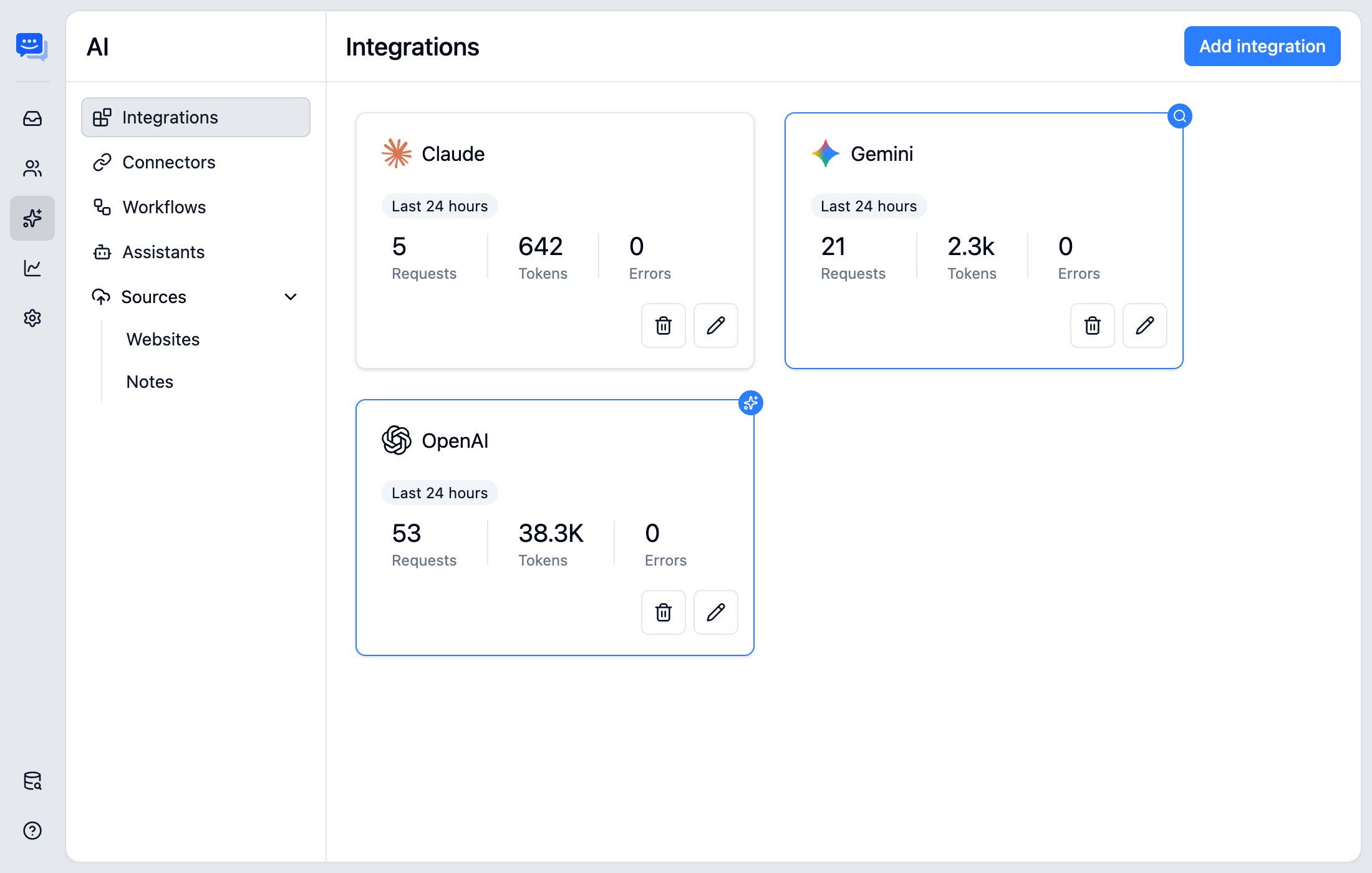 Adding AI provider account and switching providers